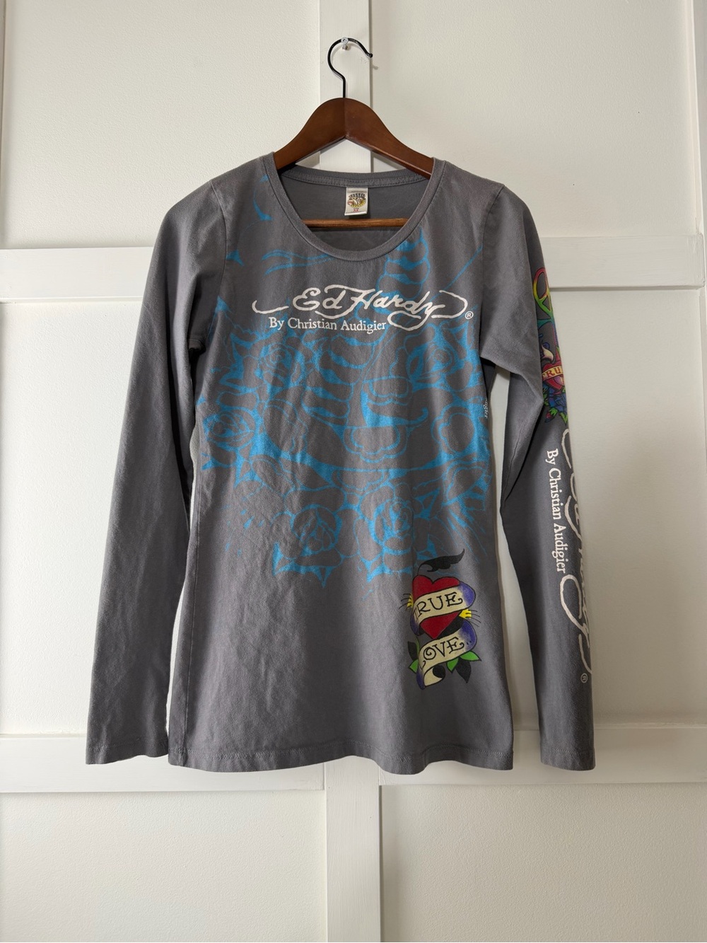Ed Hardy by Christian Audigier- True Love Peace Cross long-sleeve shirt - Size M
